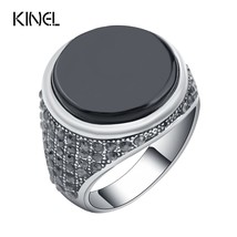 Fashion Punk Black Men Ring Vintage Jewelry Covered Crystal Round Resin Rings Fo - £6.15 GBP