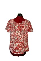 East 5th Top Blouse Orange White Women Size XL  Textured Lined Short Sleeves - £14.02 GBP