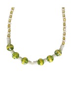 Handcrafted White &amp; Green Beaded Necklace With Lobster Clasp Beachcore J... - $24.80