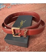 Saint Laurent YSL Cassandre Burgundy Red Slim EU 100 US 34-36 Gold Leath... - $3,296.78 MXN
