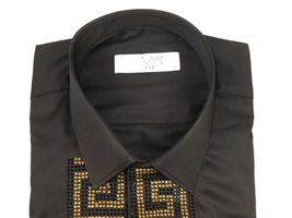 Men CEREMONIA Turkey Shirt 100% Cotton Fancy Rhine Stones #TSV 15 Black Slim Fit image 6