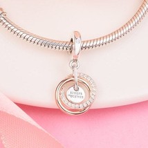 Mother&#39;s Day Release 925 Silver &amp; Rose Gold Family Always Encircled Dangle Charm - £13.66 GBP