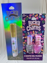 New Lucky Charms Scented Lip Gloss &amp; Nail Polish Set - Glitter Pink &amp; Si... - $14.99