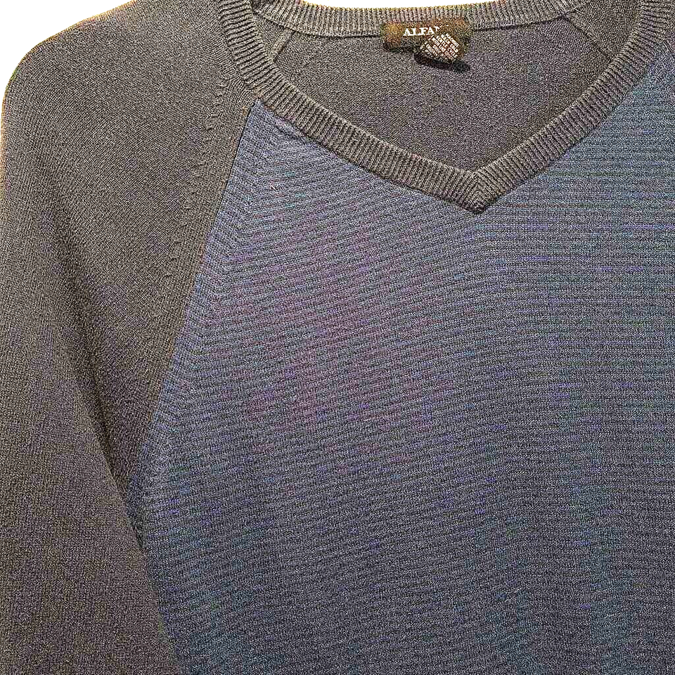 Alfani Men&#39;s Knit T-shirt Blue Black Pullover Stripe V Neck 100% Cotton XL - $9.89