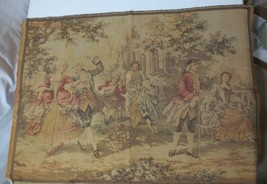 Vtg Antique Woven Belgium Wall Tapestry victorian Dancing Scene with Dog 35x25&quot; - £35.97 GBP