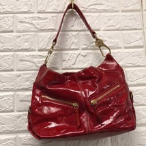 Dooney &amp; Bourke red patent shoulder bag with gold accents - £56.24 GBP
