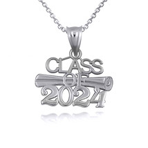 .925 Sterling Silver Class of 2024 Graduation Diploma Pendant Necklace - £18.58 GBP+