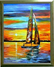 Leonid Afremov-&quot;Sailing by the Shore&quot;-Framed Original Oil/Canvas/Hand Signed/COA - £1,034.97 GBP