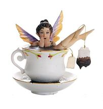 Whimsical Fairy Enjoying Bath in Teacup Collectible Figurine 5.25 Inch Tall - $34.63