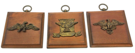 Brass Eagles on Wood Plaques 4x4 Vintage Set of 3  - £10.34 GBP