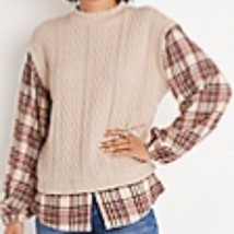 Maurices Plaid Sleeve Layered Mock Neck Top - £9.92 GBP