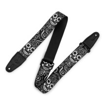Levy&#39;s 2&quot; Poly Calaca Series Guitar Strap in B&amp;W Skull Design with Black Leather - £23.83 GBP