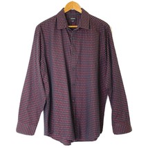 Alfani Men&#39;s size Large Long Sleeve Button Front Plaid Shirt Black Red - £18.44 GBP