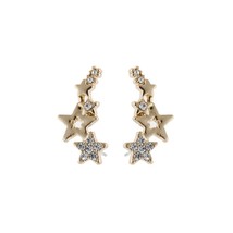 1 Pair Elegant Star Silvery Gold Color Stud Connected Earrings Women White Zirco - £10.50 GBP
