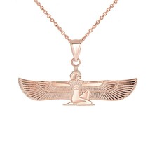 14K Solid Rose Gold Egyptian ISIS Goddess of Life Magic Winged Pendant Necklace - £181.14 GBP+