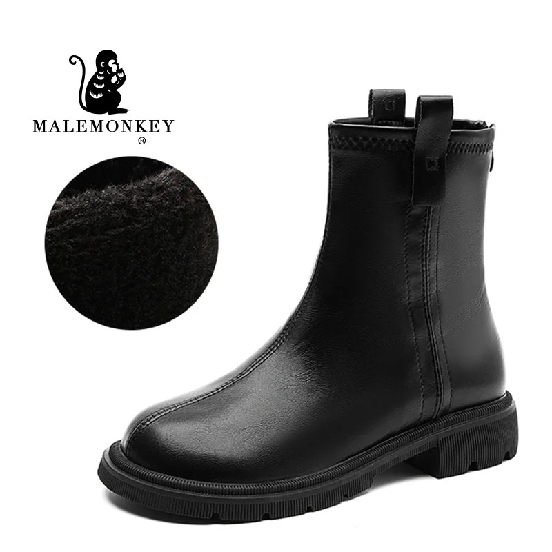 Fashion Chelsea Boots Women Warm Short Plush Boots Black Square Toe Soft PU Comf - £213.15 GBP