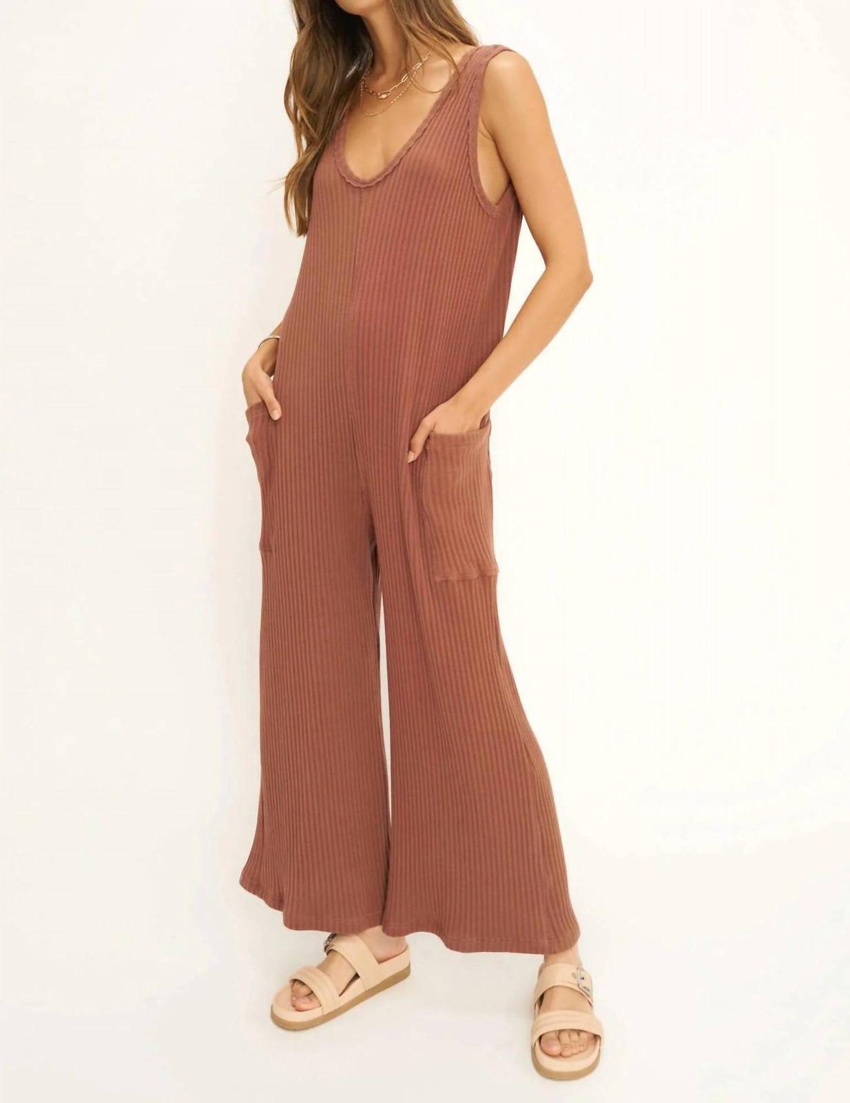 Project Social T Santa Maria Sweater Rib Wide Leg Jumpsuit Root Beer - $78.00