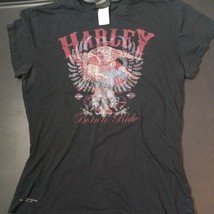 Harley Davidson Black Shirt Women Sz Large Born To Ride Eagle Short Sleeve Tee - £13.52 GBP