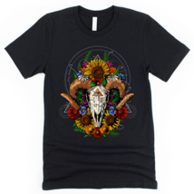 Psychedelic Goat Ram Skull Hippie Boho Floral Forest Sunflowers Unisex T... - £22.38 GBP