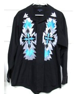 Handmade Native American Men&#39;s Black Ribbon Shirt Blue Silver Appliques XL - $123.74