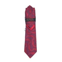 Steven Land Men&#39;s Tie Two Hankies Set Red Blue Fuchsia Hi-Density 3.5&quot; Wide - £20.09 GBP