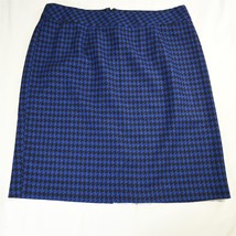 Chadwicks of Boston 14 Blue Black Houndstooth Tweed Wool Womens Straight Skirt - £19.97 GBP