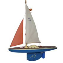Giner Yacht Made In Spain Wooden Boat Cloth Sails Toy Pond Yacht 16&quot; Long - $21.77