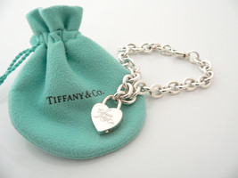 Tiffany &amp; Co Notes Heart Padlock Bracelet Bangle Charm 7.75 In Silver Gift Love - £391.88 GBP