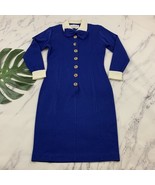 Vintage Schrader Sweater Knit Shift Dress Size 8 Petite Blue Gold Button... - $719.47 MXN