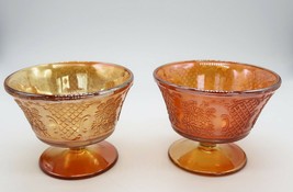 Pair of vintage marigold carnival glass footed pedestal dessert cups bowls - $19.99