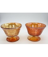 Pair of vintage marigold carnival glass footed pedestal dessert cups bowls - $27.34 CAD