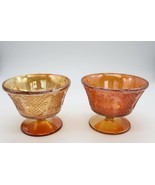 Pair of vintage marigold carnival glass footed pedestal dessert cups bowls - £15.62 GBP