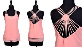 NWT S M L Pink Fancy Multi Straps Back Double Layer Semi-Sheer Chiffon B... - £11.21 GBP