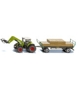 Claas Tractor w Square Bale Grab &amp; Green Trailer w 12 Hay Bales 1/50 Die... - £55.41 GBP