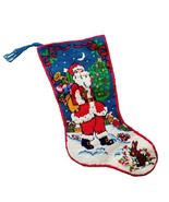 Vintage Needlepoint Christmas Stocking Wool Felt Twinkle Stars Santa Han... - $369.07 MXN