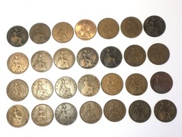 British coin One Penny lot 28coins from 1900-1965 - £25.40 GBP