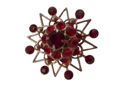 Vintage Estate Costume red &quot;Rhinestone&quot; Gold Brooch Pin Jewelry - $337.22 MXN
