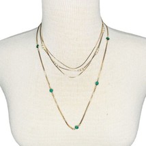 Gold Tone Necklaces 2 Dainty Chains Faux Pearl And Bezel Set Green Glass... - $14.96