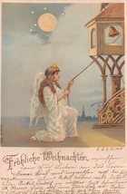 Merry Christmas Angel Bell Rings ~1906 Glass Pearl German Christmas Postcard-... - £9.17 GBP