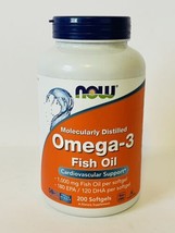 NOW FOODS Omega-3, Molecularly Distilled - Fish Oil - 1000 mg - 200 Softgels - £13.44 GBP