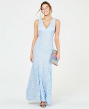 Morgan &amp; Company Juniors&#39; Open-Back Glitter-Lace Gown Ice Blue Size 1/2 $139 - £52.30 GBP