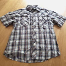 Vintage WRANGLER Western Fashion Snap Shirt Short Sleeve Brown Men&#39;s Size L - £11.83 GBP