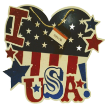 Décor Patriotic Sign I Love USA Red White Blue Stars &amp; Stripes  - £9.39 GBP