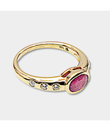 Ruby &amp; Diamond Ring, 14k Yellow Gold, East West Stack Design - £1,482.39 GBP