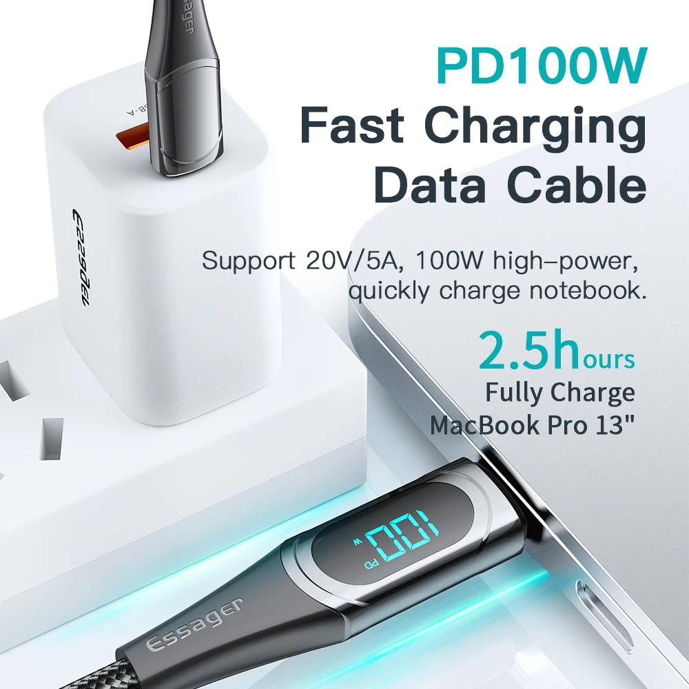 Play Essager Pd 100W Usb C To Usb Type C Cord Cable Fast Charger For A Poco3 A A - £23.68 GBP
