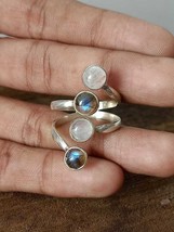 Labradorite &amp; Rainbow Moonstone Round Four Stone Ring For Women in Silver - $26.59