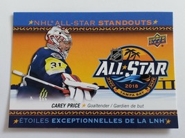 2018 - 19 Carey Price Nhl All Star Standouts Upper Deck Tim Hortons Hockey Card - £3.98 GBP