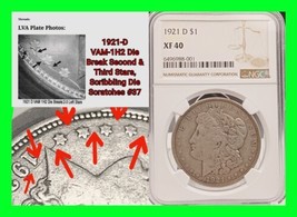 1921-D Morgan VAM-1H2 Die Break Second &amp; Third Stars Spider Web - NGC Gr... - $296.99