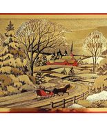 1960s Beautiful Gold Tone Metallic Greeting Card Christmas Print Sleigh E8N - €25,60 EUR