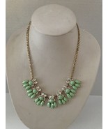 Green and Faux Diamond Necklace on Goldtone Chain Costume Jewelry - £9.94 GBP
